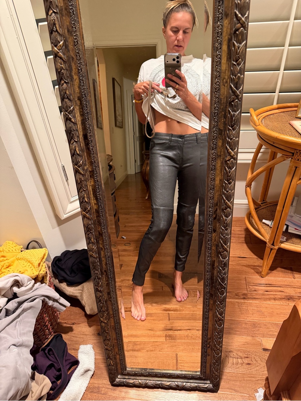 J Brand Black Straight-Leg Leather-Effect Pants